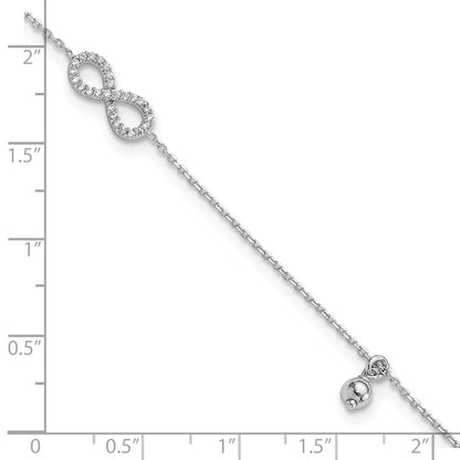 Sterling Silver Rhodium-Plated CZ Infinity 9in Plus 1in Ext. Anklet