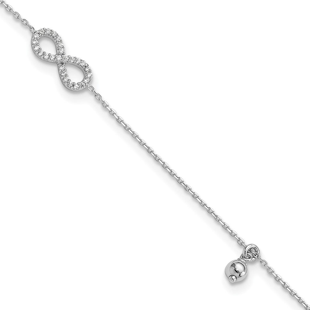 Sterling Silver Rhodium-Plated CZ Infinity 9in Plus 1in Ext. Anklet