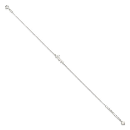 Sterling Silver Polished Love 9in Plus 1in Ext. Anklet