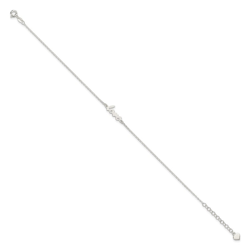 Sterling Silver Polished Love 9in Plus 1in Ext. Anklet