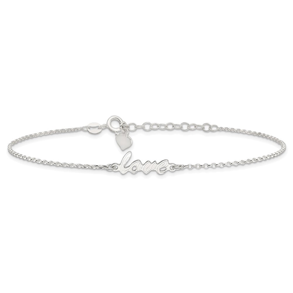 Sterling Silver Polished Love 9in Plus 1in Ext. Anklet