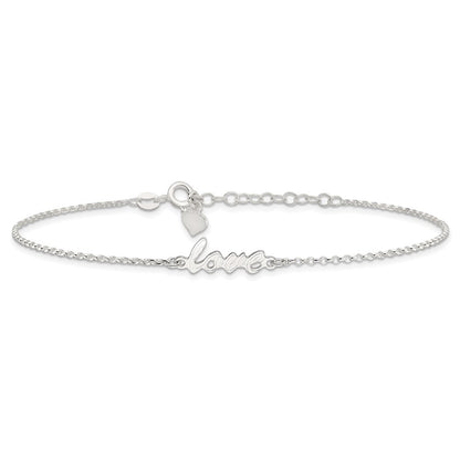 Sterling Silver Polished Love 9in Plus 1in Ext. Anklet