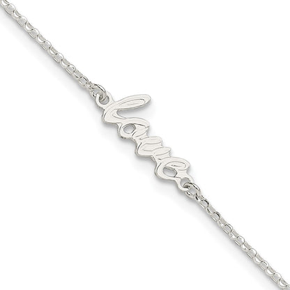 Sterling Silver Polished Love 9in Plus 1in Ext. Anklet