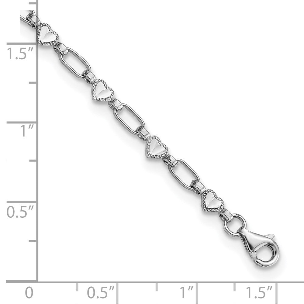 Sterling Silver Rhodium-Plated Heart Link 10in Anklet