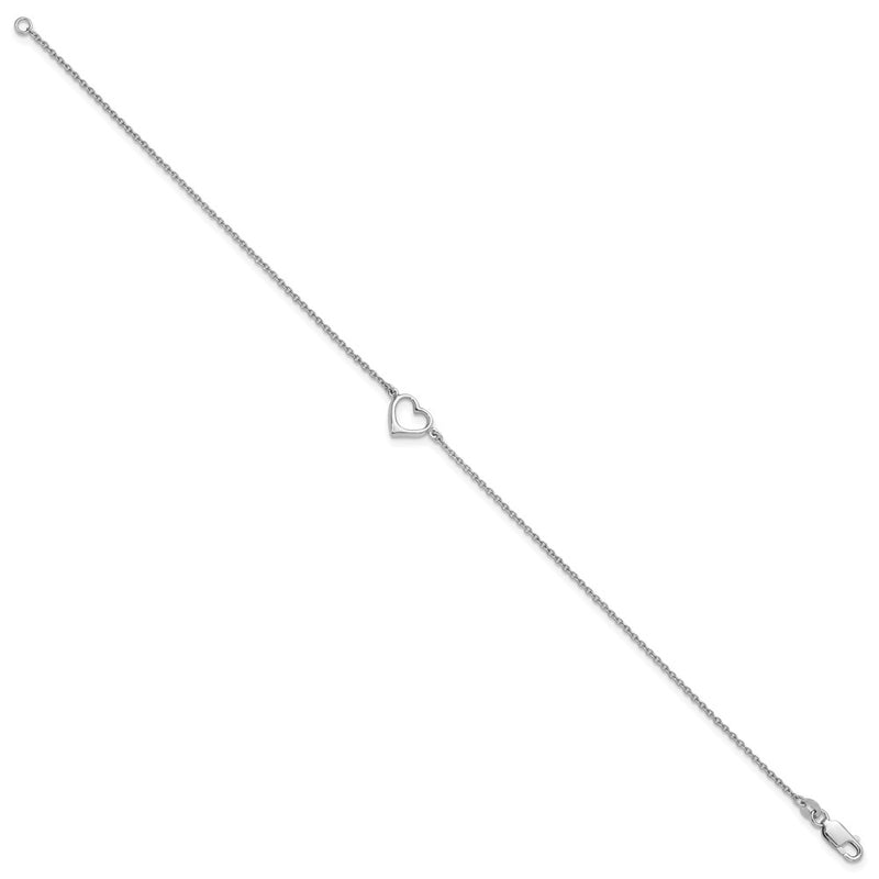 Sterling Silver Rhodium-Plated Open Heart 10in Anklet