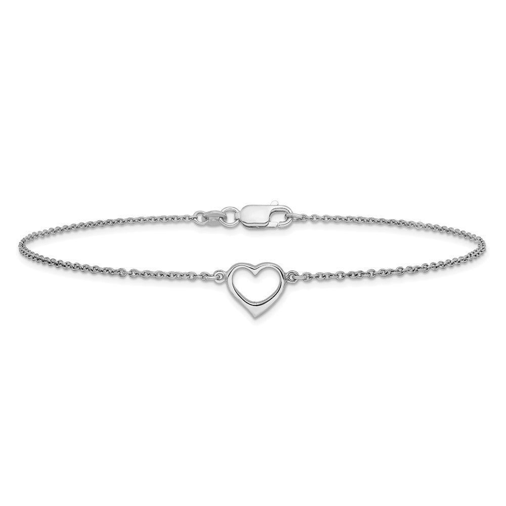 Sterling Silver Rhodium-Plated Open Heart 10in Anklet
