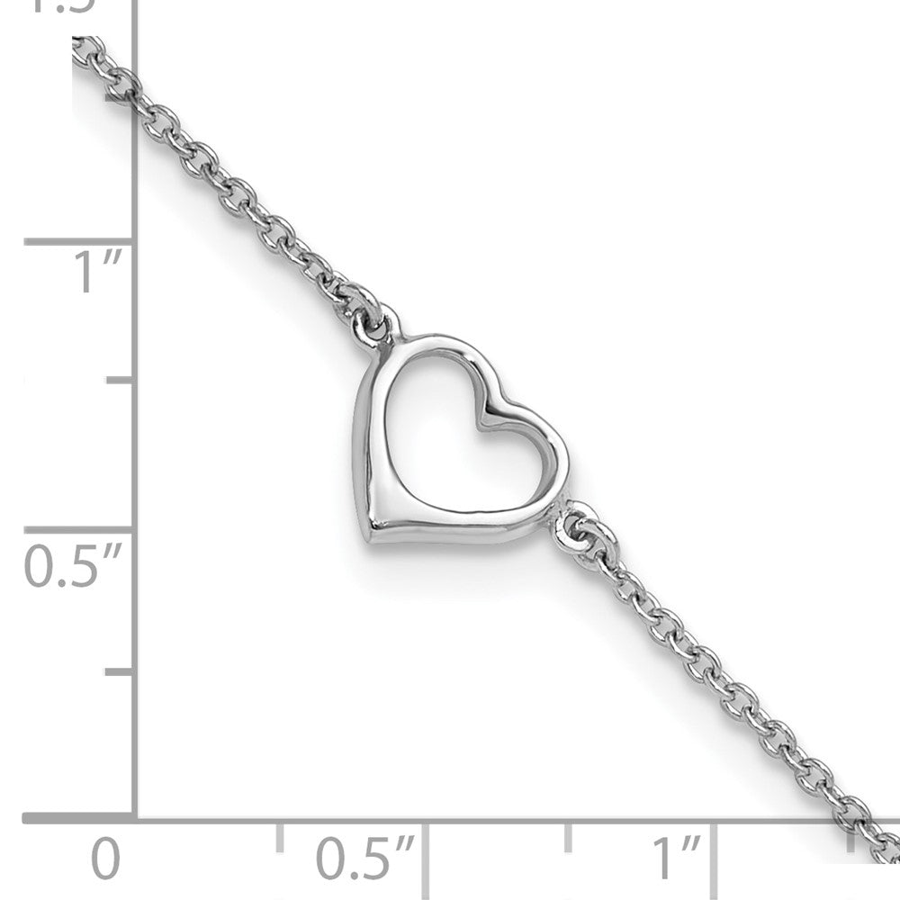 Sterling Silver Rhodium-Plated Open Heart 10in Anklet