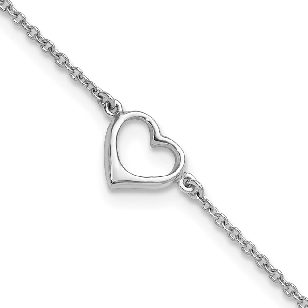 Sterling Silver Rhodium-Plated Open Heart 10in Anklet