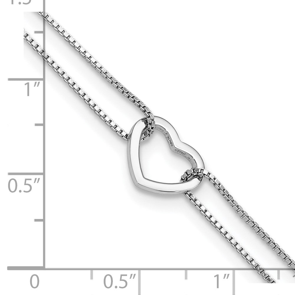Sterling Silver Rhodium Plated Polished Heart Beaded 9in w/1in Ext Anklet