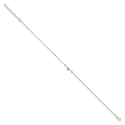 Sterling Silver Polished Heart 9in Plus 1in Ext. Anklet