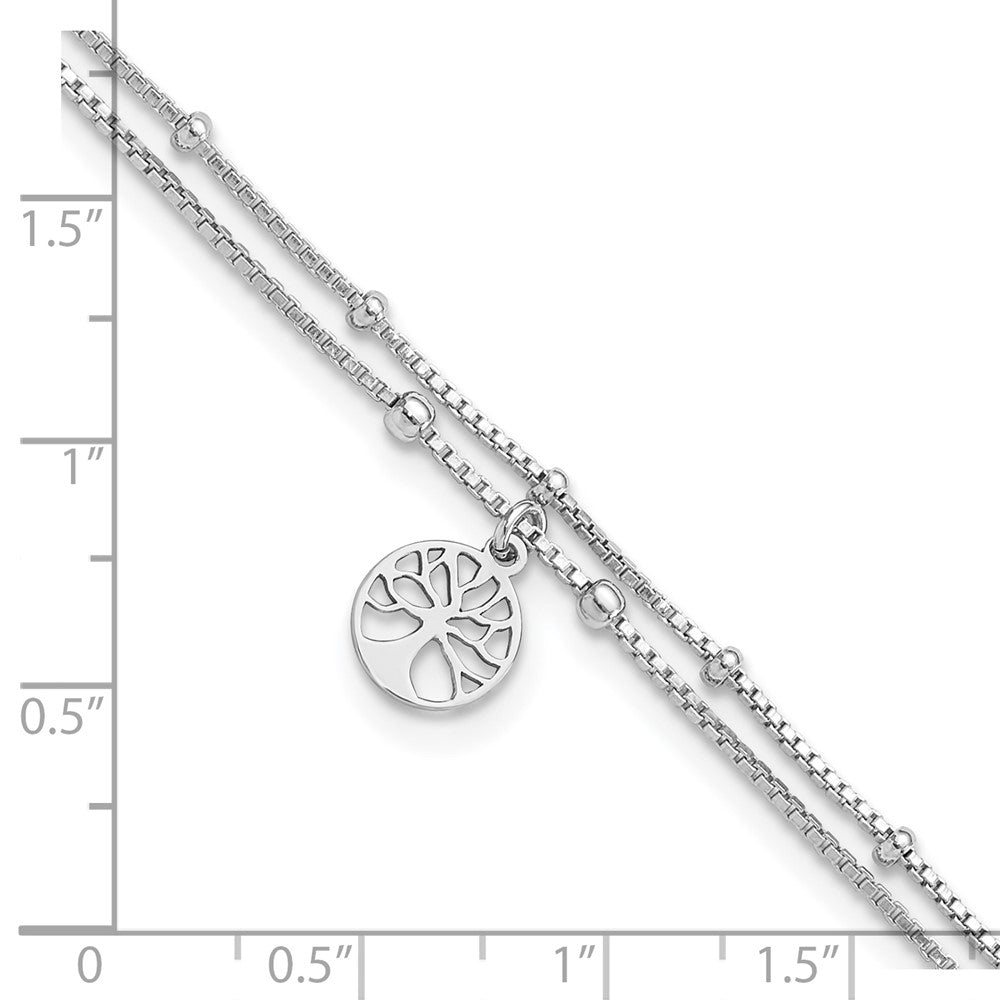 Sterling Silver Rhodium-Plated Tree of Life 9in Plus 1in Ext Anklet