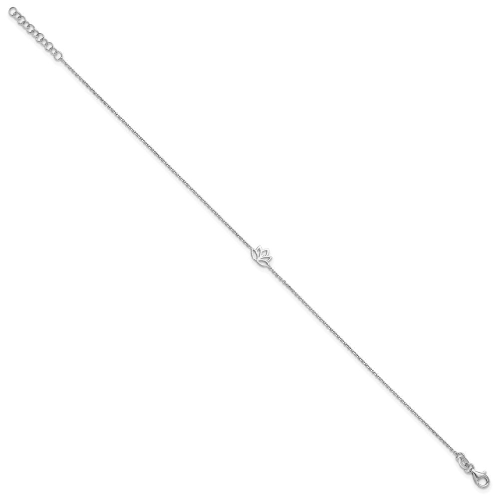 Sterling Silver Rhodium-Plated Louts Flower 9in Plus 1in Ext. Anklet