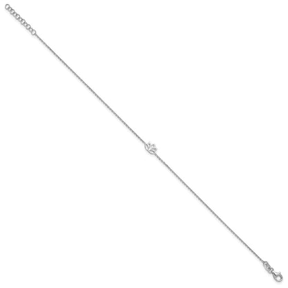 Sterling Silver Rhodium-Plated Louts Flower 9in Plus 1in Ext. Anklet