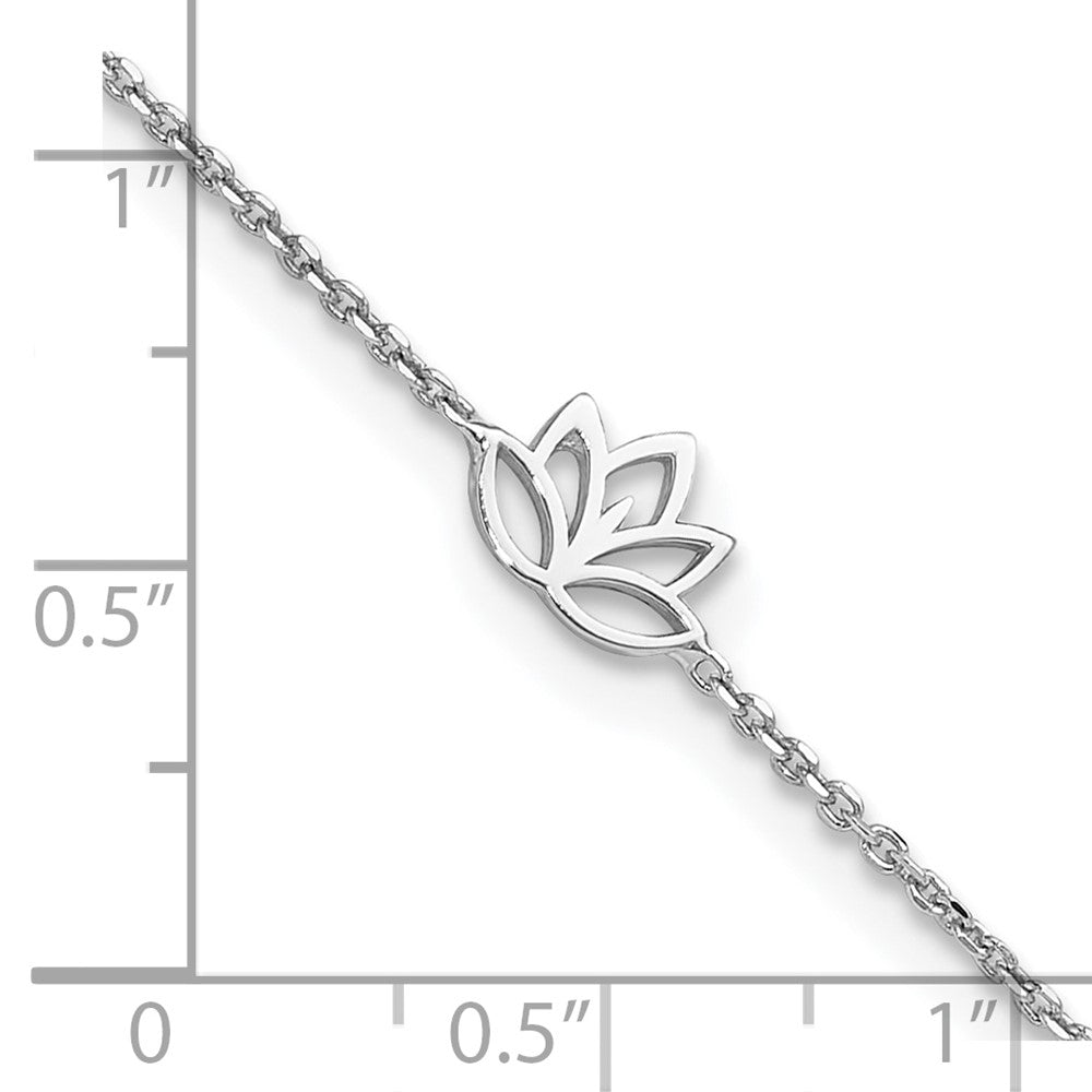 Sterling Silver Rhodium-Plated Louts Flower 9in Plus 1in Ext. Anklet