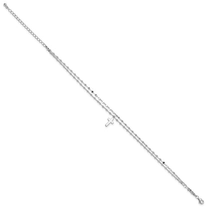 Sterling Silver Rhodium-Plated 2-Strand Cross 8.75in Plus 2in Ext Bracelet