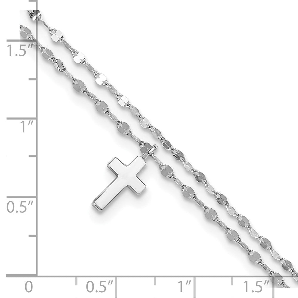 Sterling Silver Rhodium-Plated 2-Strand Cross 8.75in Plus 2in Ext Bracelet