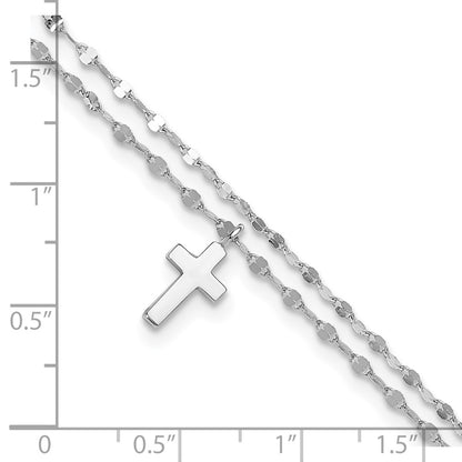 Sterling Silver Rhodium-Plated 2-Strand Cross 8.75in Plus 2in Ext Bracelet