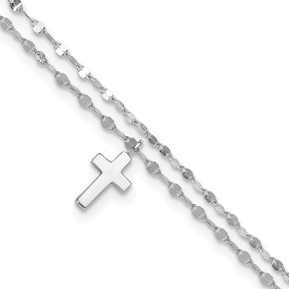 Sterling Silver Rhodium-Plated 2-Strand Cross 8.75in Plus 2in Ext Bracelet