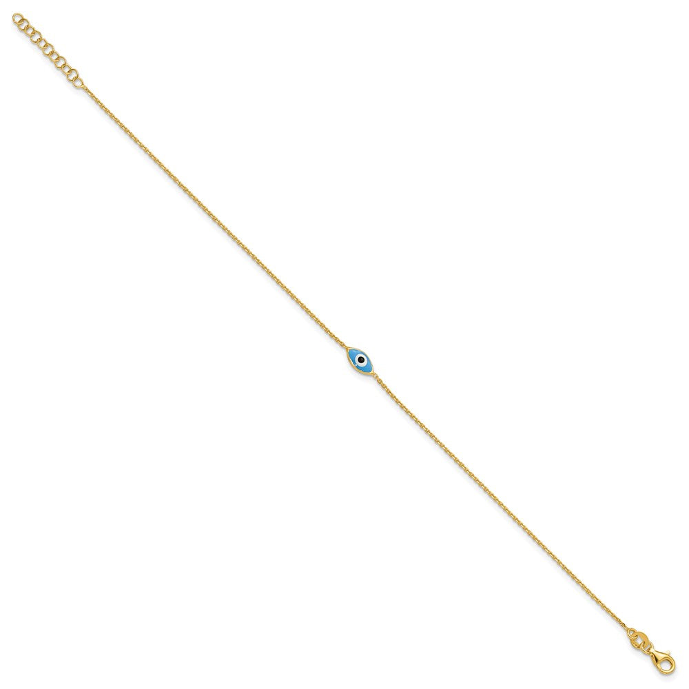 Sterling Silver Gold-Plated Enamel Evil Eye 9in Plus 1in Ext. Anklet