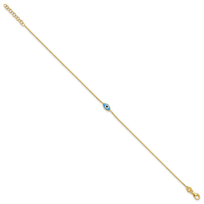 Sterling Silver Gold-Plated Enamel Evil Eye 9in Plus 1in Ext. Anklet
