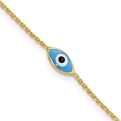 Sterling Silver Gold-Plated Enamel Evil Eye 9in Plus 1in Ext. Anklet