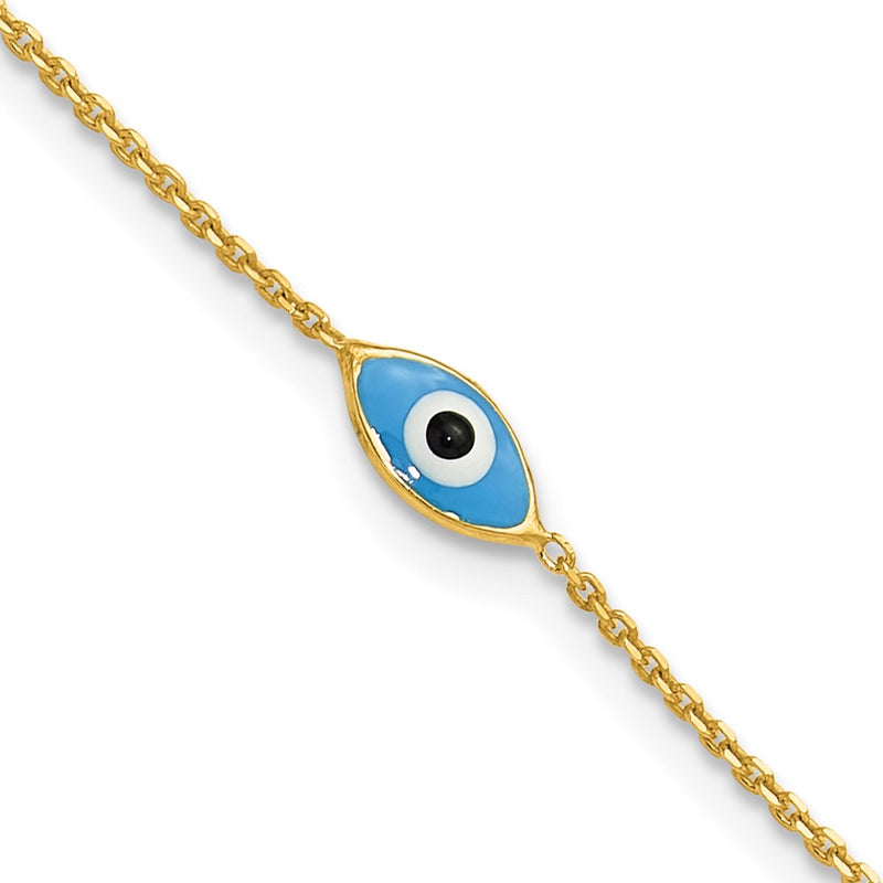 Sterling Silver Gold-Plated Enamel Evil Eye 9in Plus 1in Ext. Anklet