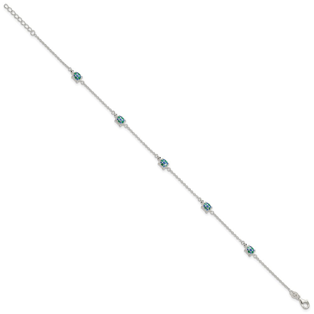Sterling Silver Polished Enamel Turtle 10in Plus 1in Ext Anklet