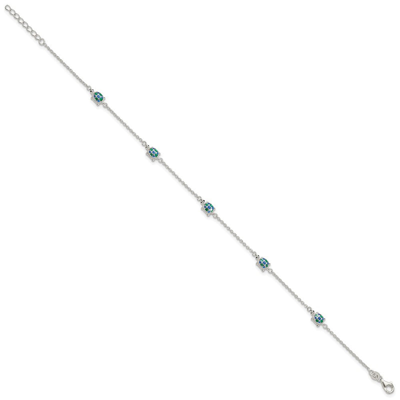 Sterling Silver Polished Enamel Turtle 10in Plus 1in Ext Anklet