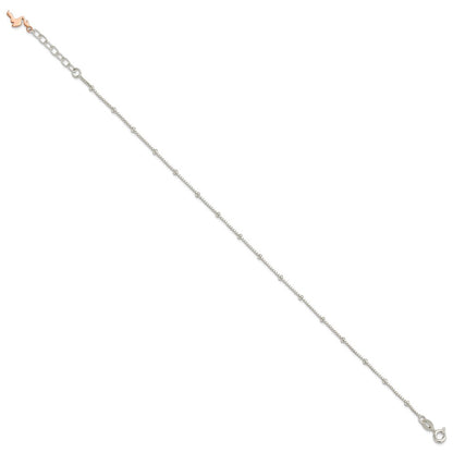 Sterling Silver Beaded Rose-Tone Flamingo 9in Plus 1 Inch Ext Anklet