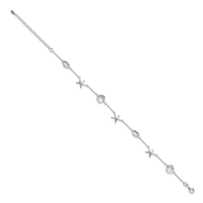 Sterling Silver Polished Sea Life 8.5in Plus 2in Ext. Bracelet