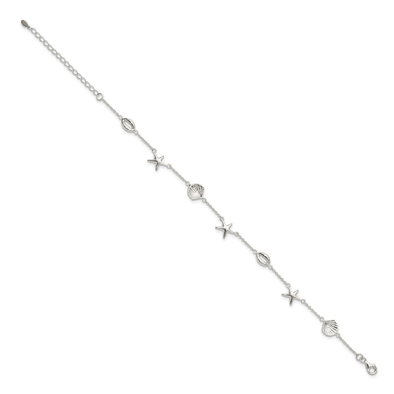 Sterling Silver Polished Sea Life 8.5in Plus 2in Ext. Bracelet