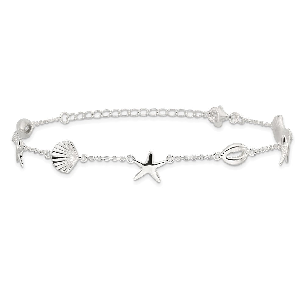 Sterling Silver Polished Sea Life 8.5in Plus 2in Ext. Bracelet