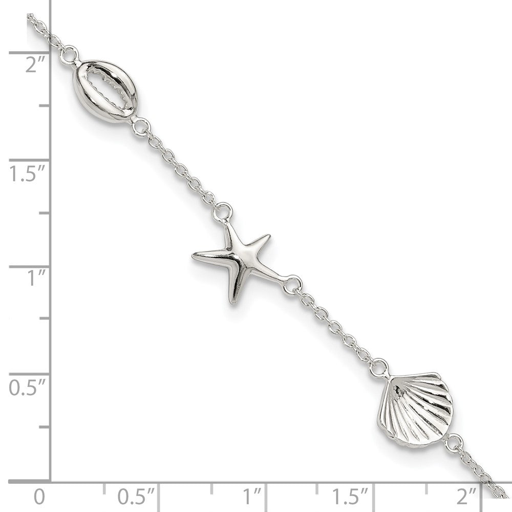 Sterling Silver Polished Sea Life 8.5in Plus 2in Ext. Bracelet