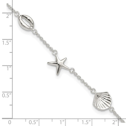 Sterling Silver Polished Sea Life 8.5in Plus 2in Ext. Bracelet