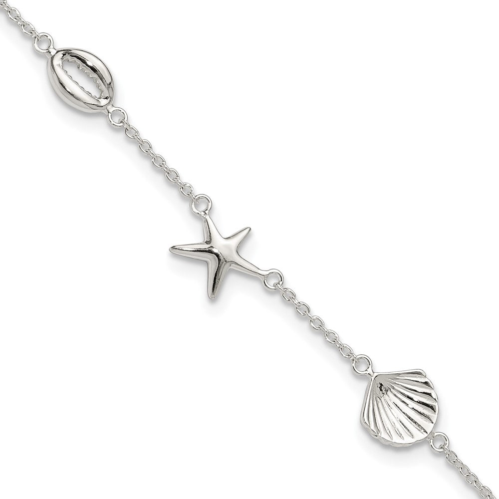 Sterling Silver Polished Sea Life 8.5in Plus 2in Ext. Bracelet