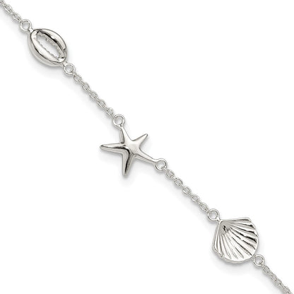 Sterling Silver Polished Sea Life 8.5in Plus 2in Ext. Bracelet