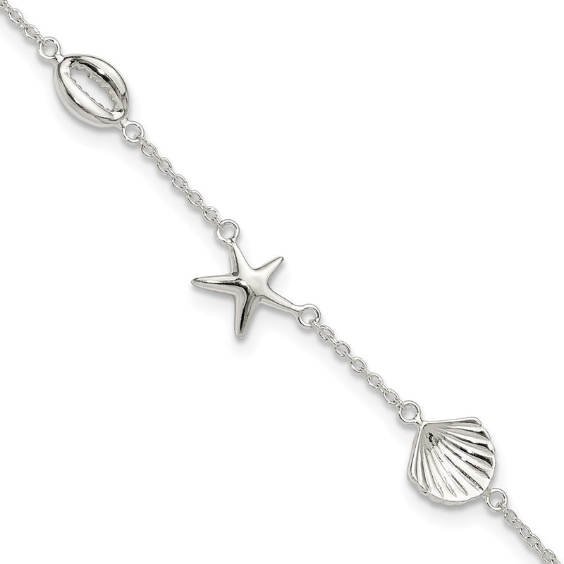 Sterling Silver Polished Sea Life 8.5in Plus 2in Ext. Bracelet