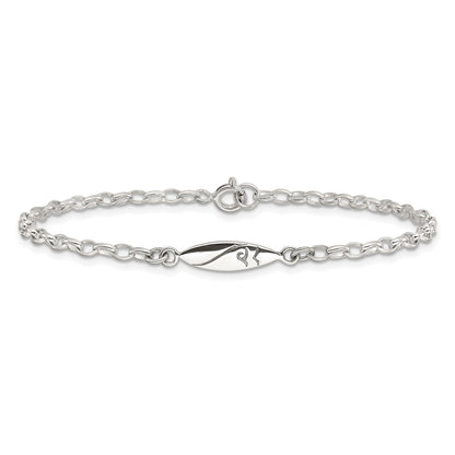 Sterling Silver Antiqued Polished Etched Surf Board 7.25in Link Bracelet