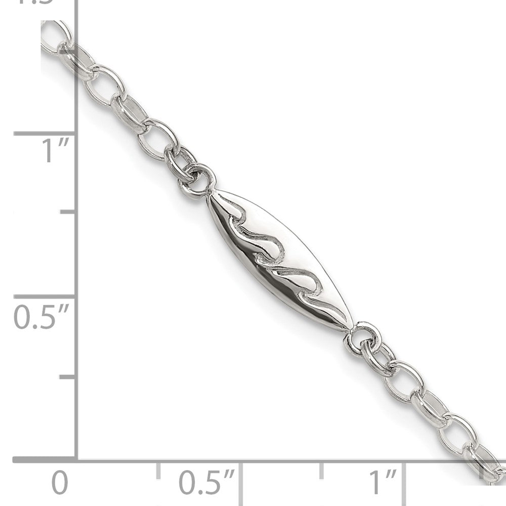 Sterling Silver Antiqued Polished Etched Waves Surf Board Bracelet