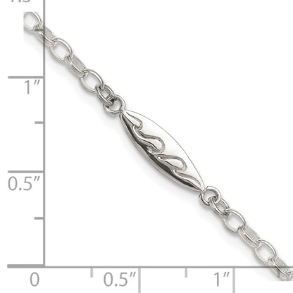 Sterling Silver Antiqued Polished Etched Waves Surf Board Bracelet