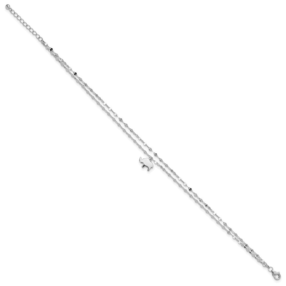 Sterling Silver Rhodium-Plated 2-Strand Elephant 8.75in Plus 1in Ext Bracelet