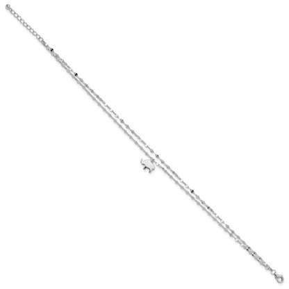 Sterling Silver Rhodium-Plated 2-Strand Elephant 8.75in Plus 1in Ext Bracelet
