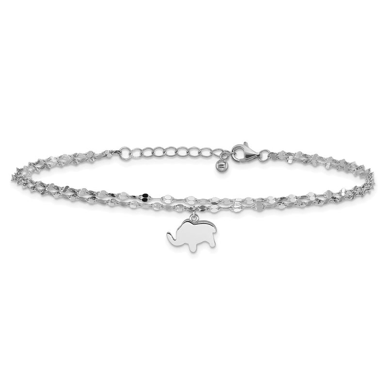 Sterling Silver Rhodium-Plated 2-Strand Elephant 8.75in Plus 1in Ext Bracelet