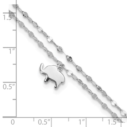 Sterling Silver Rhodium-Plated 2-Strand Elephant 8.75in Plus 1in Ext Bracelet