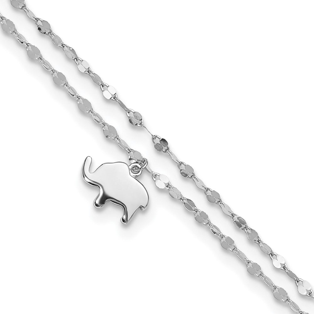 Sterling Silver Rhodium-Plated 2-Strand Elephant 8.75in Plus 1in Ext Bracelet