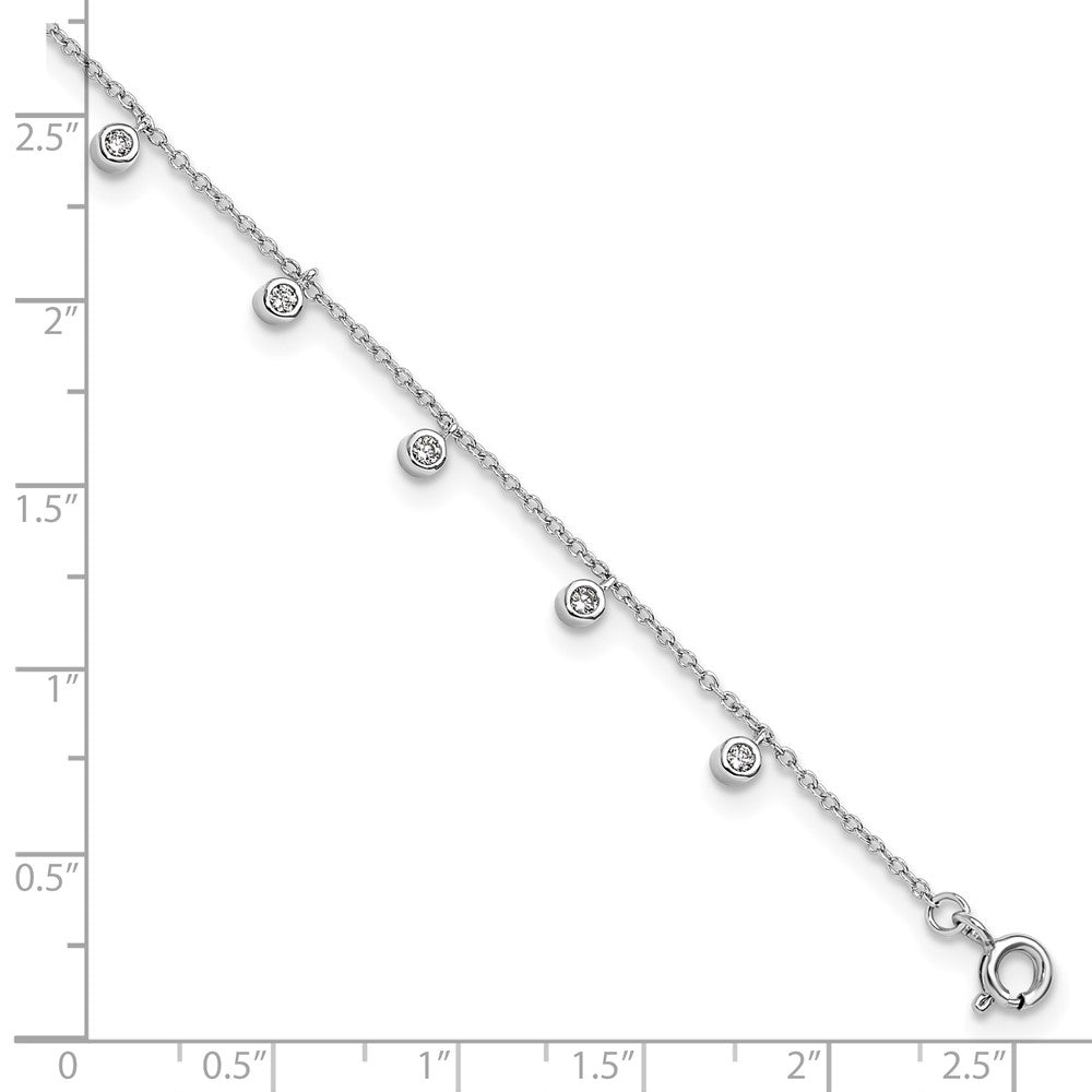 Sterling Silver Rhodium-Plated Bezel CZ 9in Plus 1in Ext Anklet