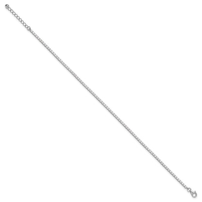 Sterling Silver Rhodium-Plated 2mm CZ 9in Plus 1in Ext Tennis Anklet