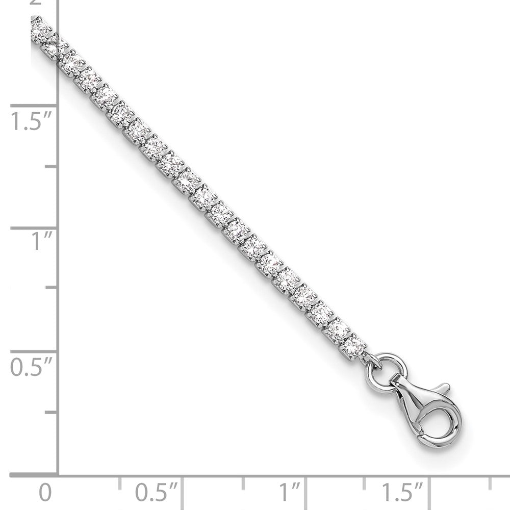Sterling Silver Rhodium-Plated 2mm CZ 9in Plus 1in Ext Tennis Anklet