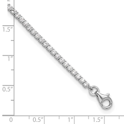 Sterling Silver Rhodium-Plated 2mm CZ 9in Plus 1in Ext Tennis Anklet