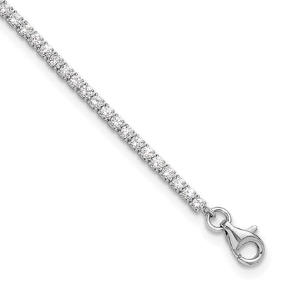 Sterling Silver Rhodium-Plated 2mm CZ 9in Plus 1in Ext Tennis Anklet